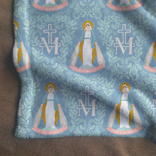 Ave Maria Our Lady of Grace Catholic Blanket Fleece Miraculous Medal