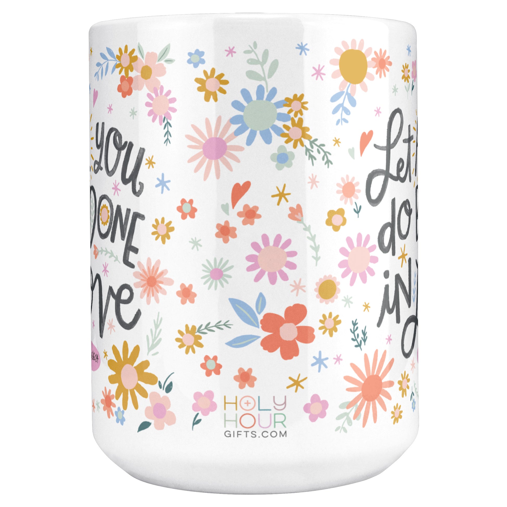 15z coffee mug Christian design flowers and Bible verse.
