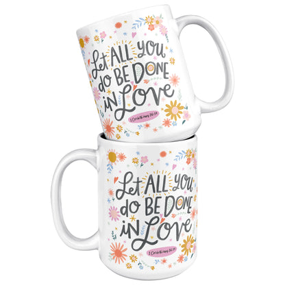 Christian mug 15oz white with colorful flowers.