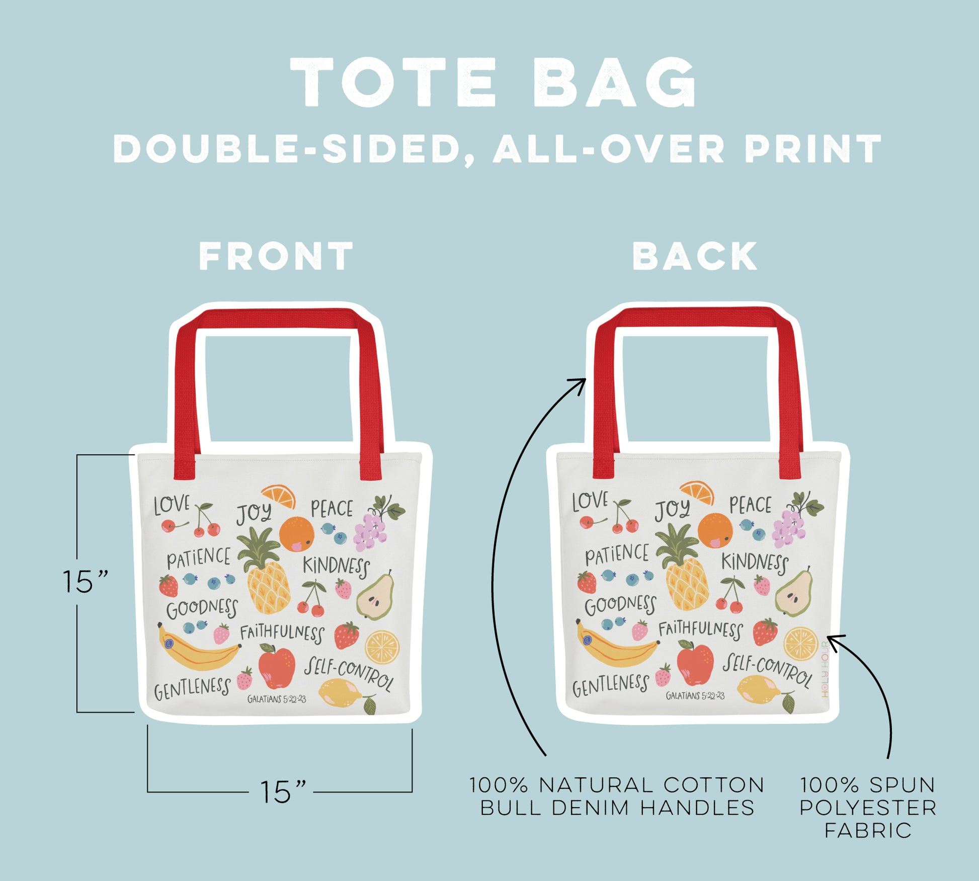 Double sided Christian tote bag design.