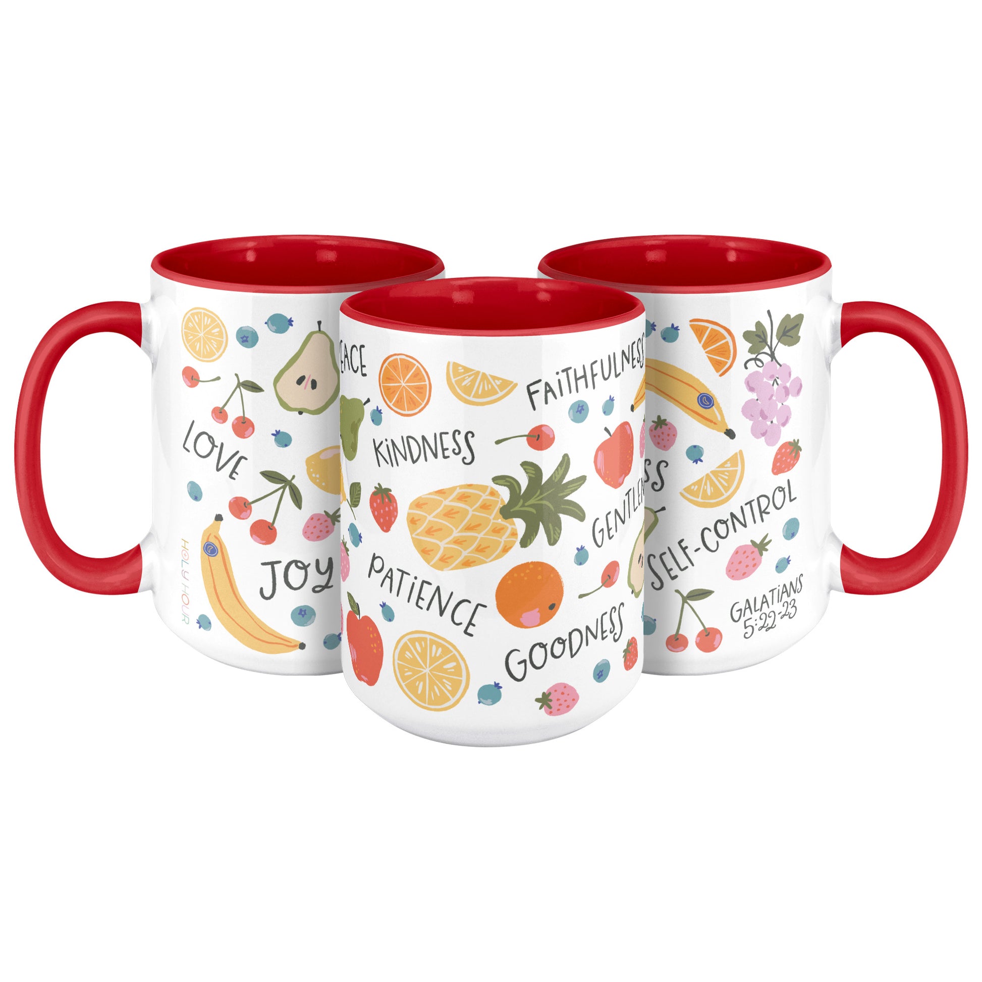Fruits of the Spirit 3 coffee mugs vibrant Christian coffee mug.