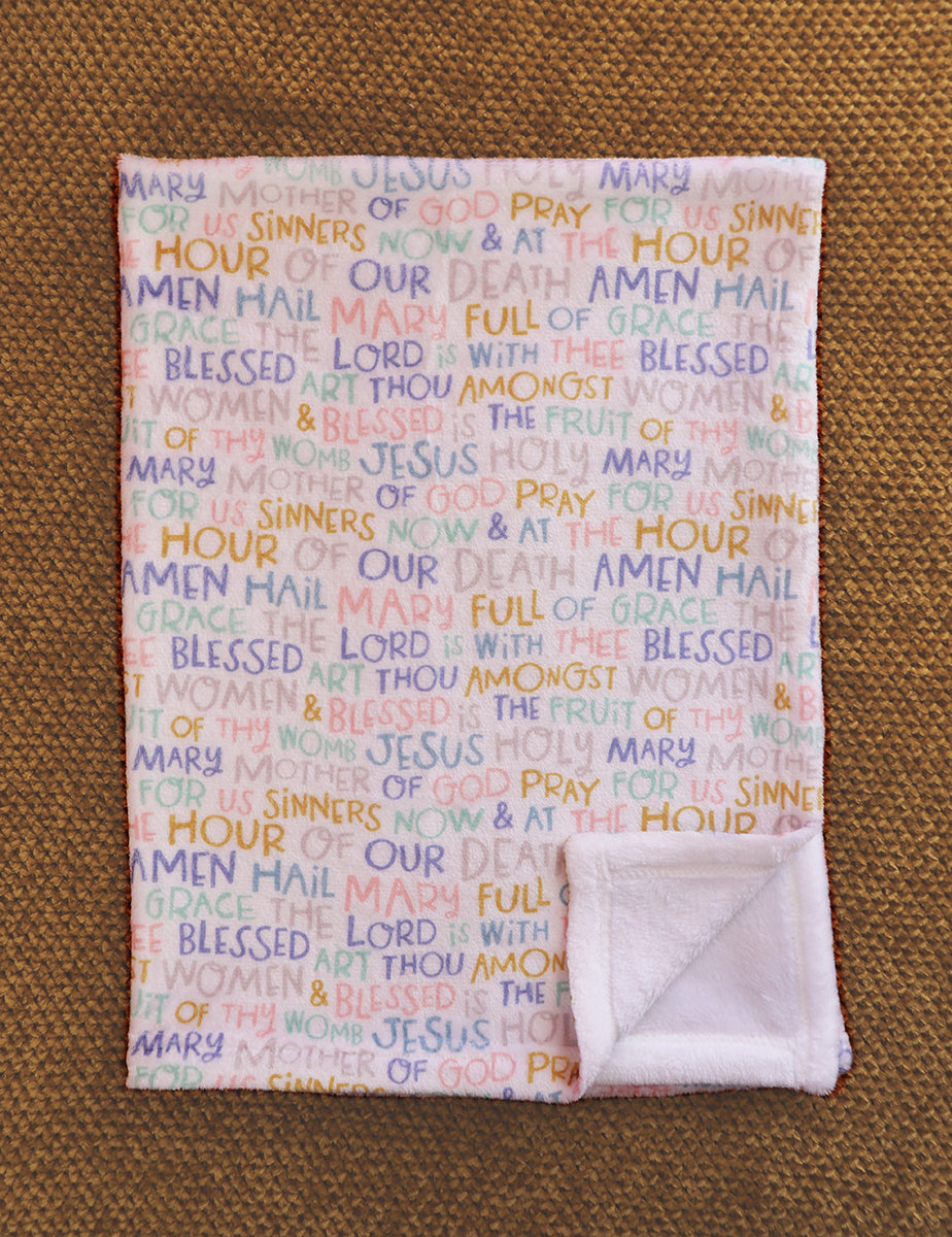 Hail Mary prayer Catholic baby blanket.