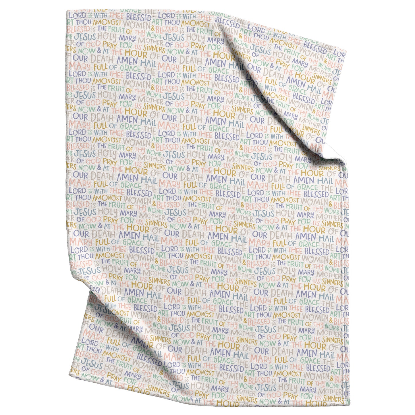 Hail Mary prayer Catholic minky baby blanket in white.