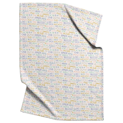 Hail Mary prayer Catholic minky baby blanket in white.
