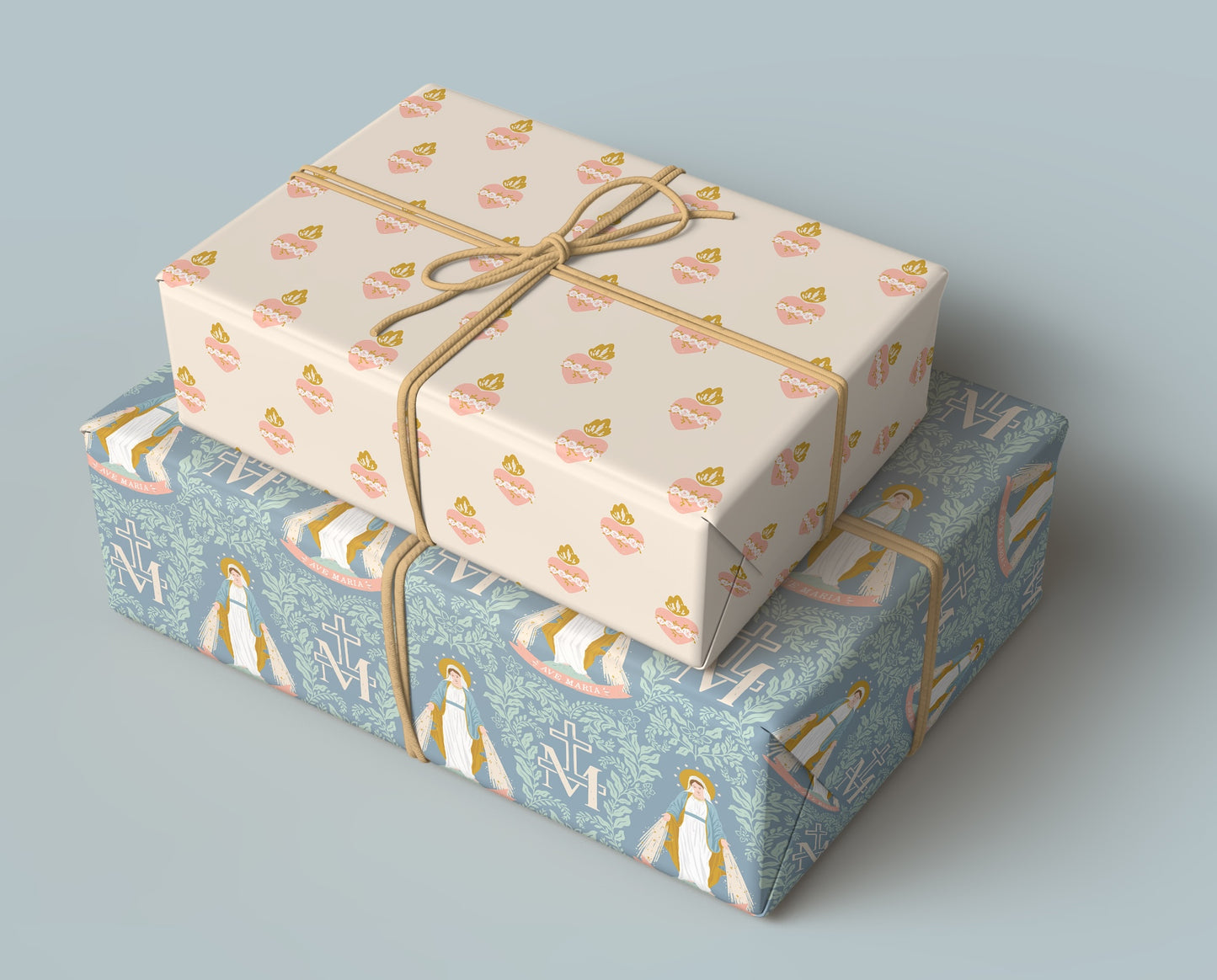 Miraculous medal Catholic gift wrapping paper.