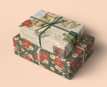 Music notes and angels Christmas wrapping paper.