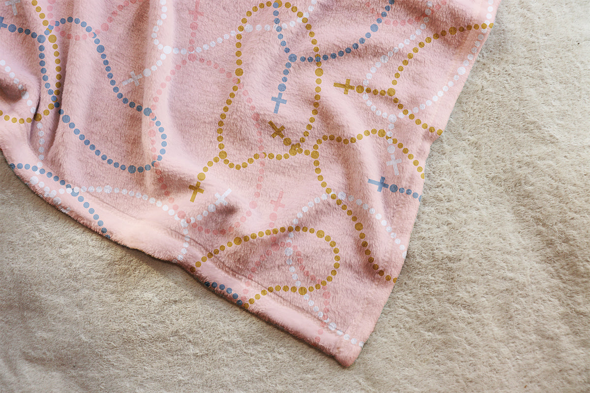 Pink Rosary Catholic Blanket Fleece Our Lady Hail Mary